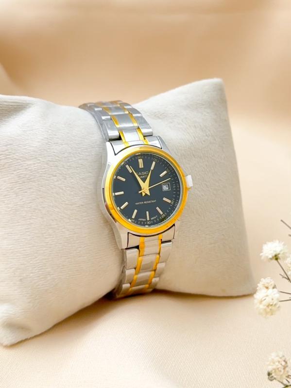 ساعت زنانه کاسیو نقره ای طلایی صفحه مشکی Casio MTP-1199