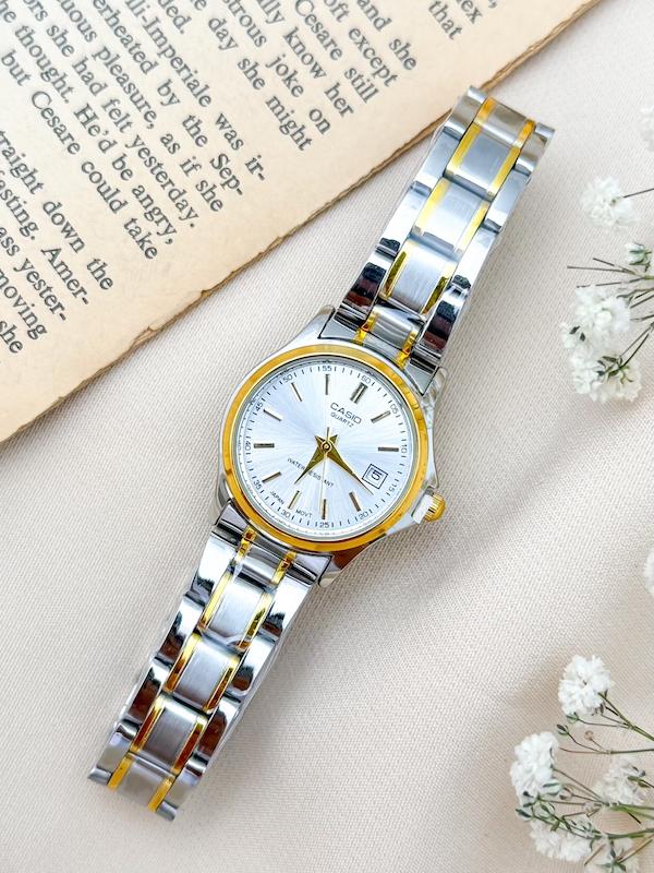 ساعت زنانه کاسیو نقره ای طلایی صفحه نقره ای Casio MTP-1199