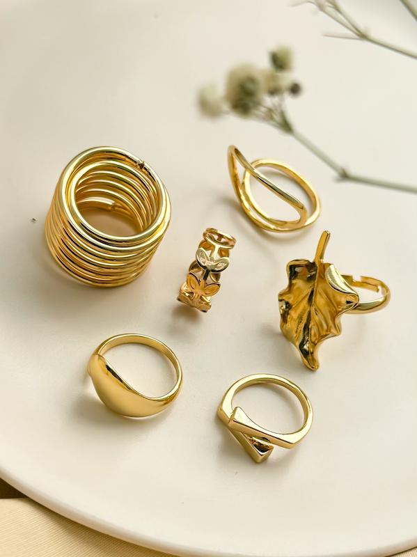 انگشتر پکی برگ طلایی و نقره ای