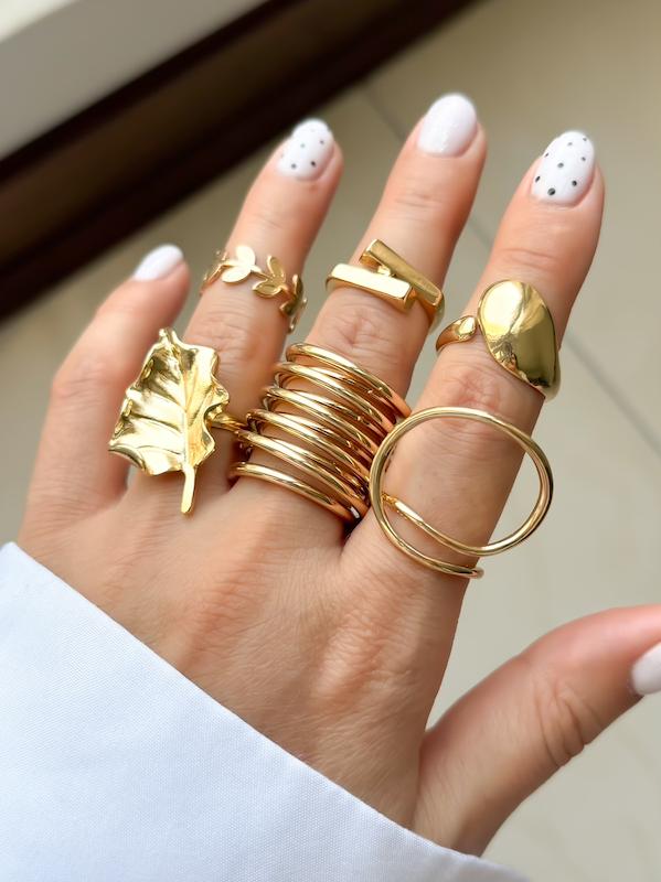 انگشتر پکی برگ طلایی و نقره ای