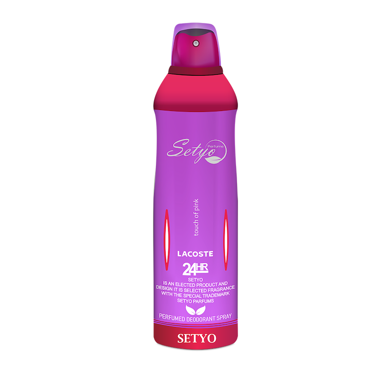 اسپری خوشبو کننده بدن مردانه ستيو Setyo مدل lacoste toch of pink حجم 200 ميل