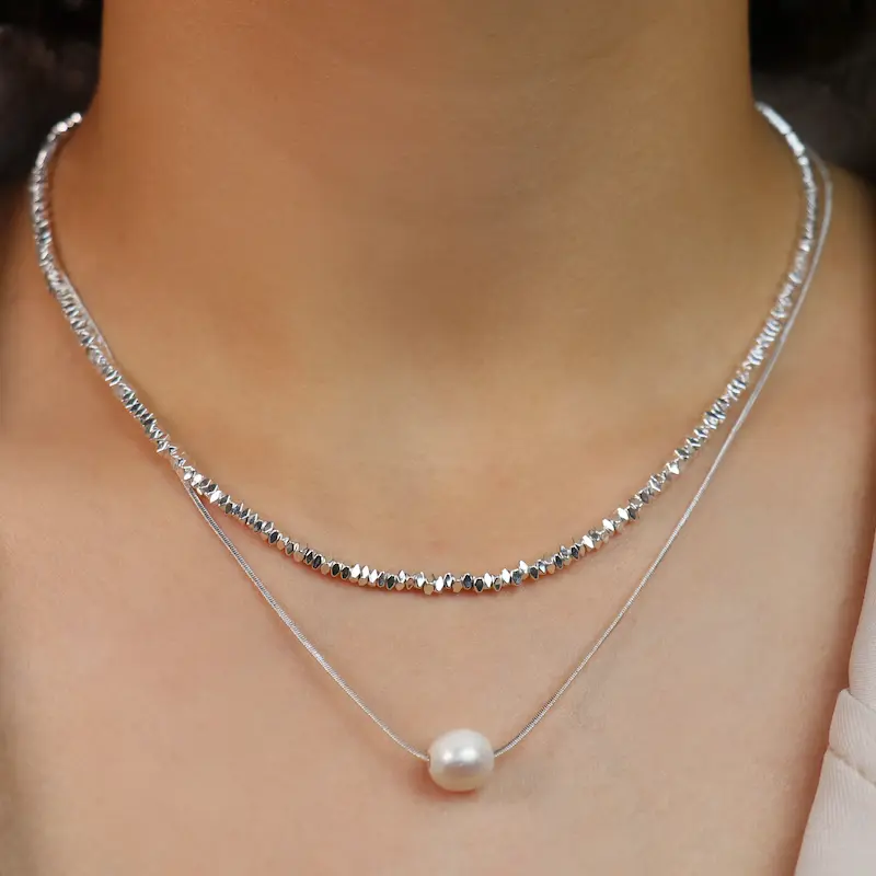 گردنبند فشن دست ساز طرح مروارید کد217