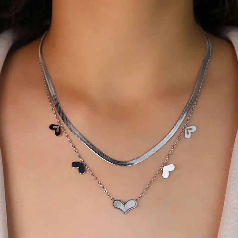 گردنبند دوبل استیل طرح قلب کد218