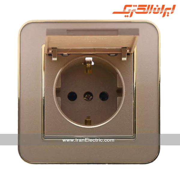 پریز برق ارت درب‌دار اسپیناس طلایی ایران الکتریک
