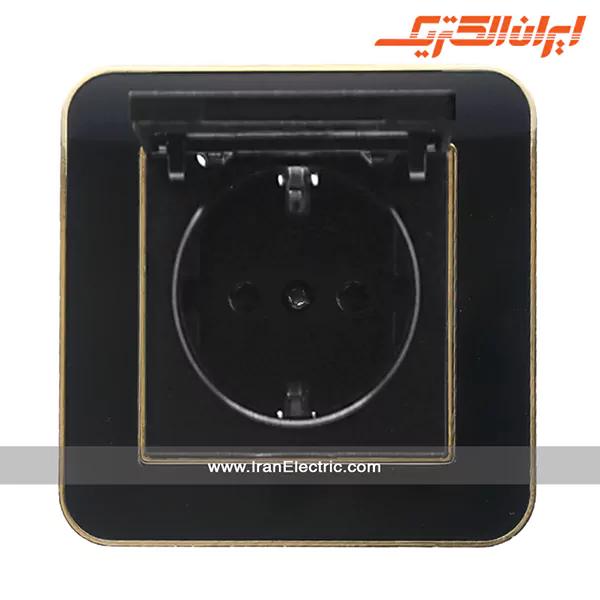 پریز برق ارت درب‌دار اسپیناس طلایی ایران الکتریک