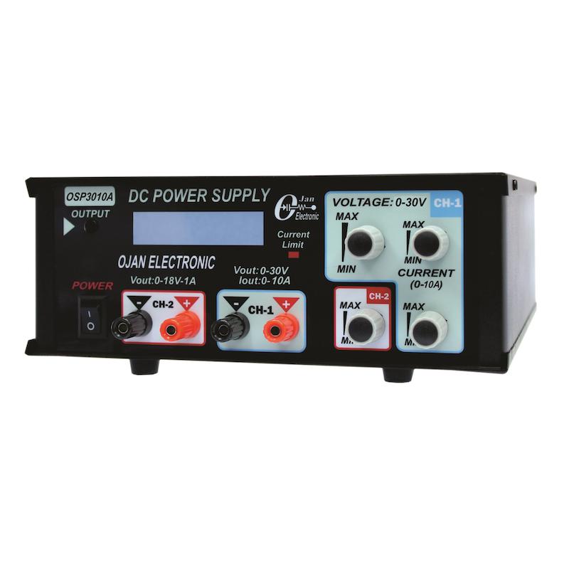 منبع تغذیه دو کاناله 30 ولت 10 آمپر (متغیر) (کانال دوم ایزوله 18 ولت 1 آمپر) مدل OSP-3010A اوژن الکتریک