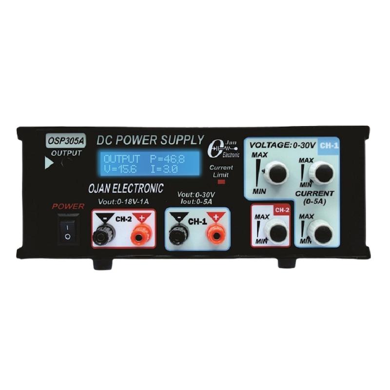 منبع تغذیه دو کاناله 30 ولت 5 آمپر (متغیر) (کانال دوم ایزوله 18 ولت 1 آمپر) مدل OSP-305A اوژن الکتریک