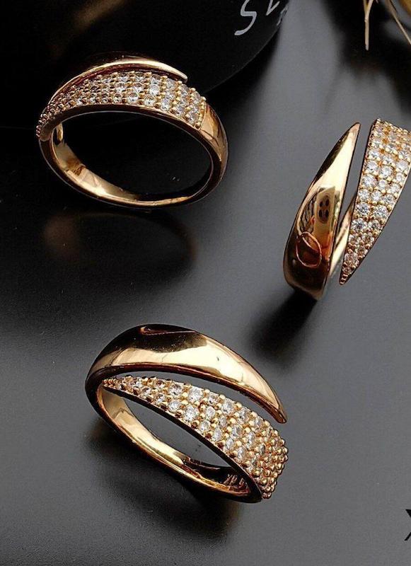 انگشتر دو تکه آیینه ای نگین دار