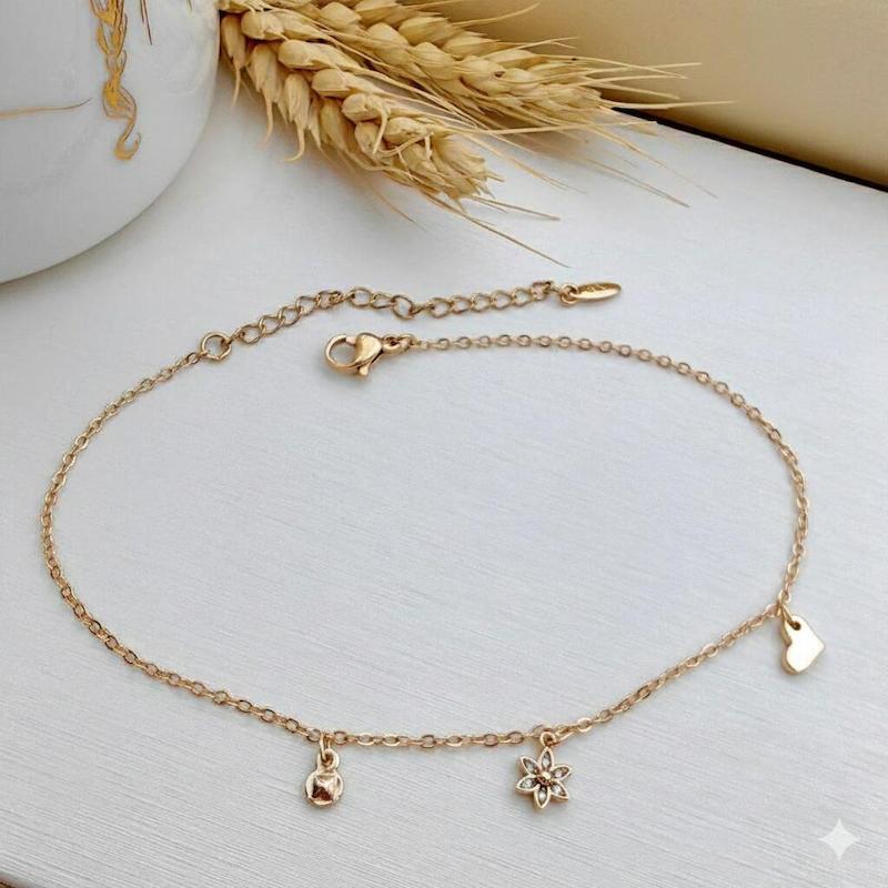 پابند آویز دار قلب و گل