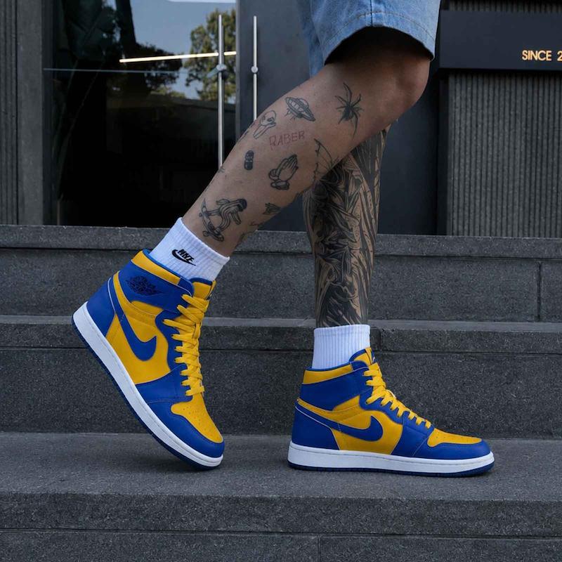 کتونی Air Jordan 1 high quality Royal blue/University Gold کد AJRG 
