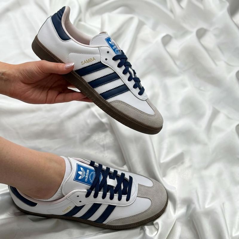 کتونی آدیداس سامبا  Adidas Samba OG White Navy blue کد OGWN
