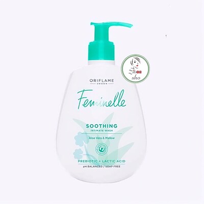 ژل شستشوی فمینله بانوان آلوئه ورا و گل ختمی اوریفلیم کد 34499 Soothing Intimate Wash Aloe Vera & Mallow سبز