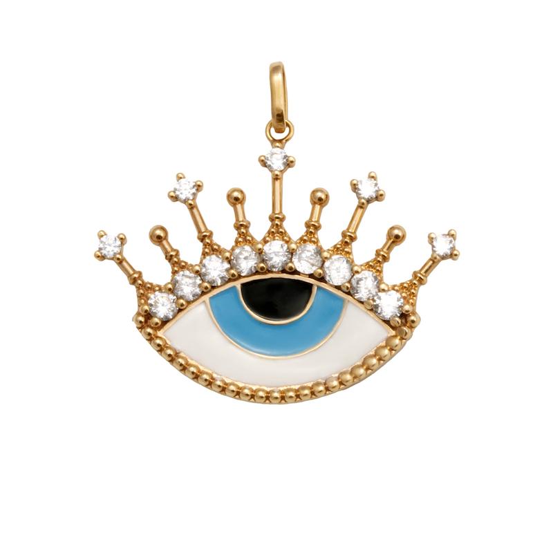 آویز طلا 18 عیار زنانه مدوپد مدل چشم نظر مینایی ناب کد 406