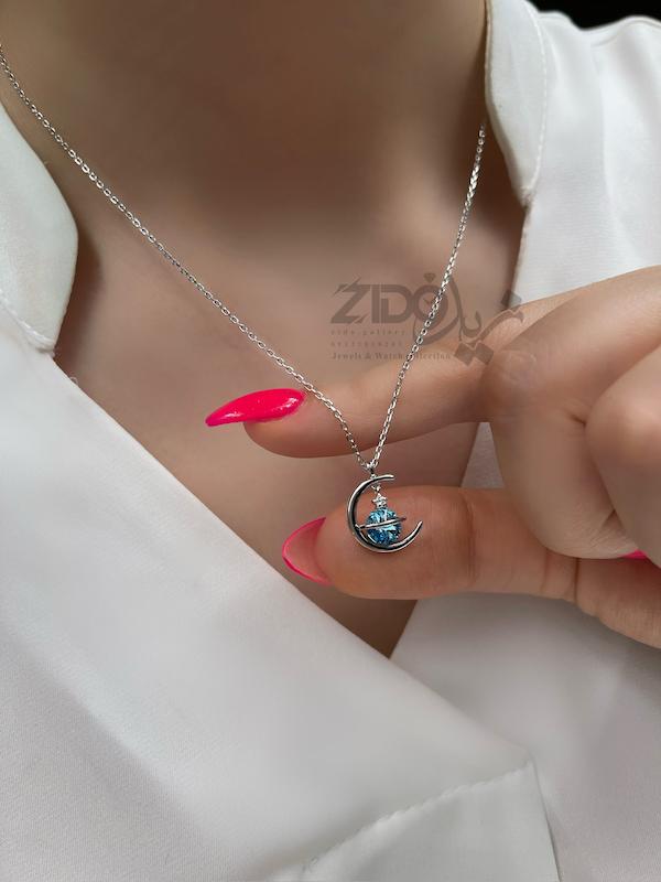گردنبند سواروسکی نقره عیار ۹۲۵ مدل ماه و ستاره کد SW1005