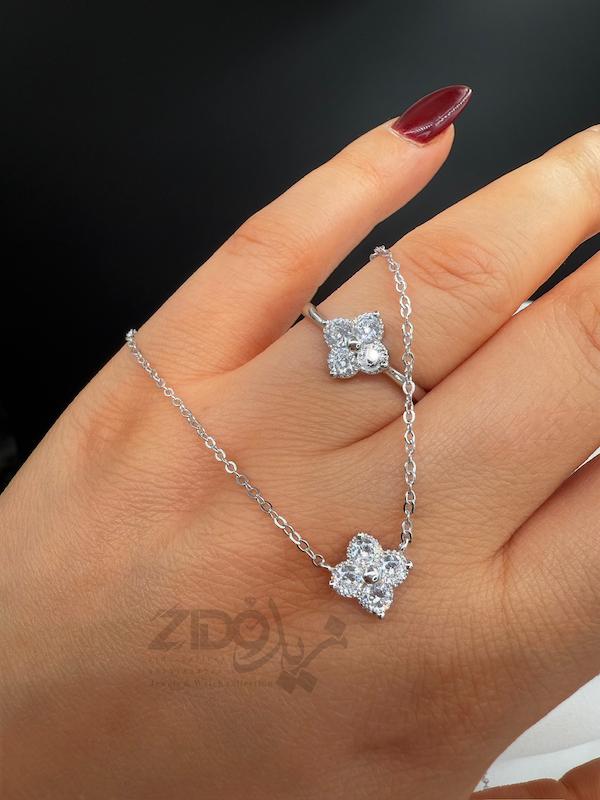 گردنبند و انگشتر زنانه نقره مدل گلپر کد H1027