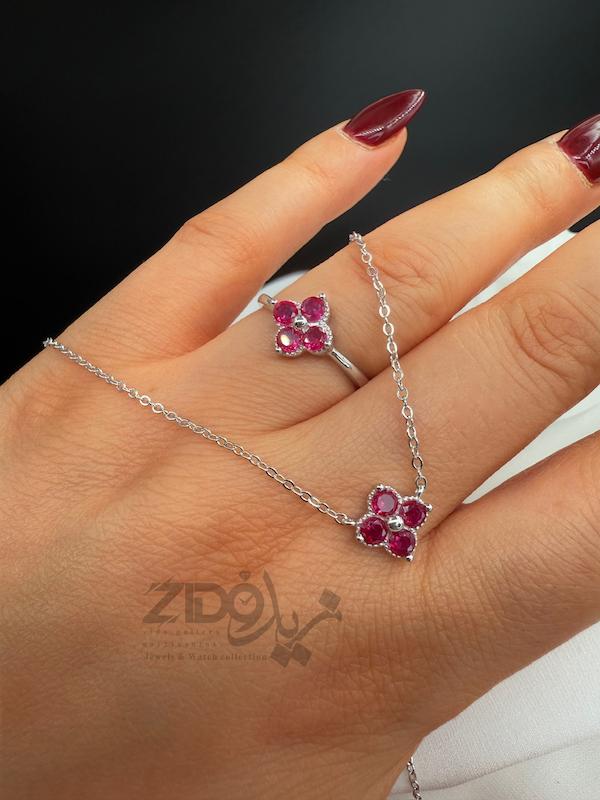 گردنبند و انگشتر زنانه نقره مدل گلپر کد H1027