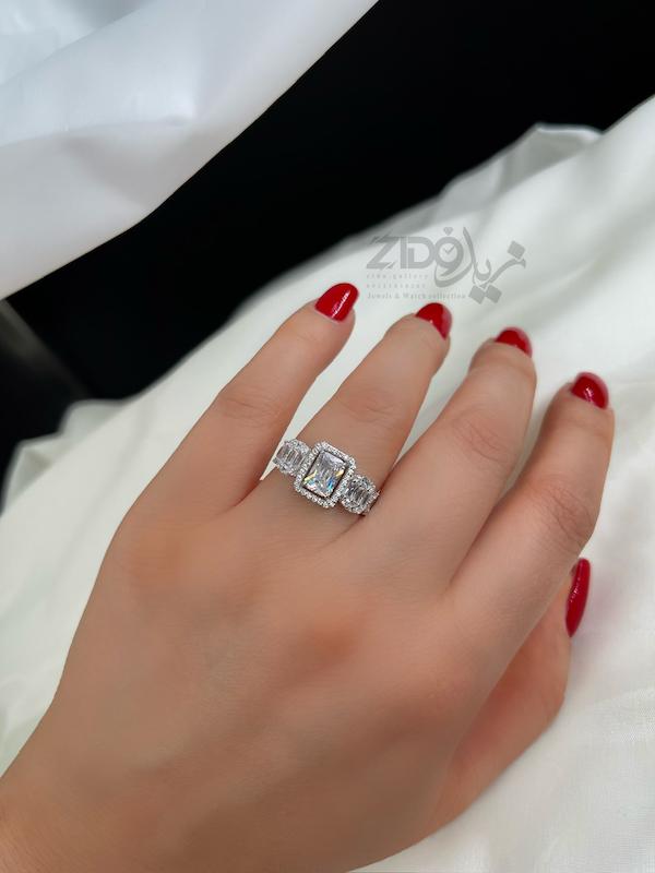 انگشتر طرح جواهر نقره عیار ۹۲۵ مدل لمیز کد R1030