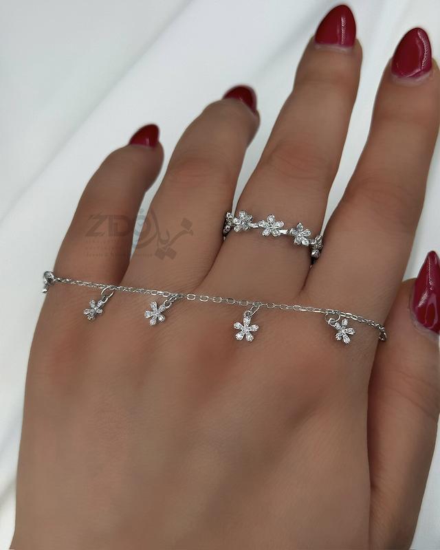 ست زنانه نقره مدل گل کد SET1008
