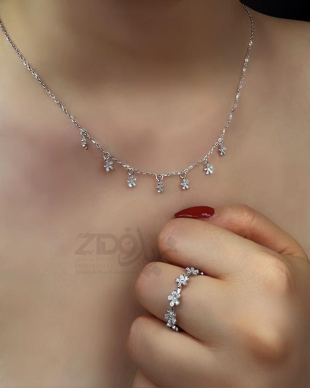 ست زنانه نقره مدل گل کد SET1008