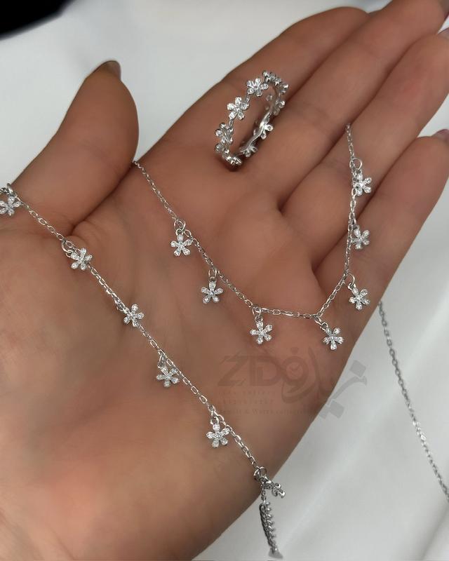 ست زنانه نقره مدل گل کد SET1008