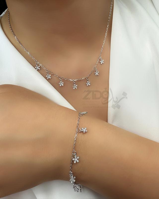 ست زنانه نقره مدل گل کد SET1008