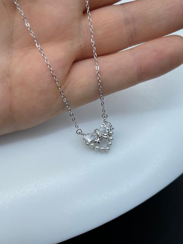 گردنبند مروارید نقره عیار ۹۲۵ مدل قلب فیتو کد N1031