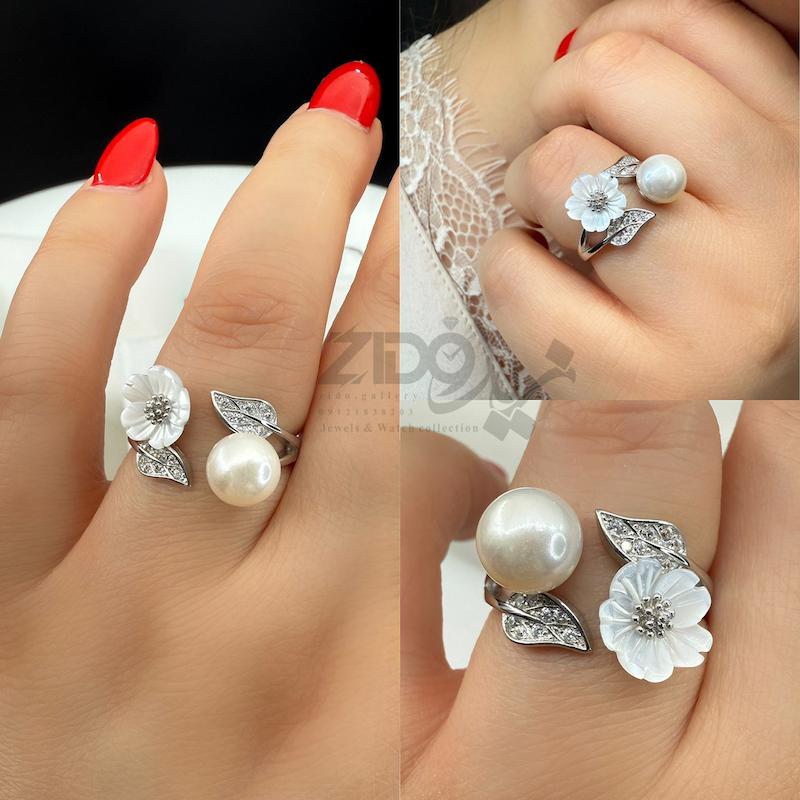 ست مروارید و گل صدف نقره عیار ۹۲۵ مدل گلبهار کد SET1001