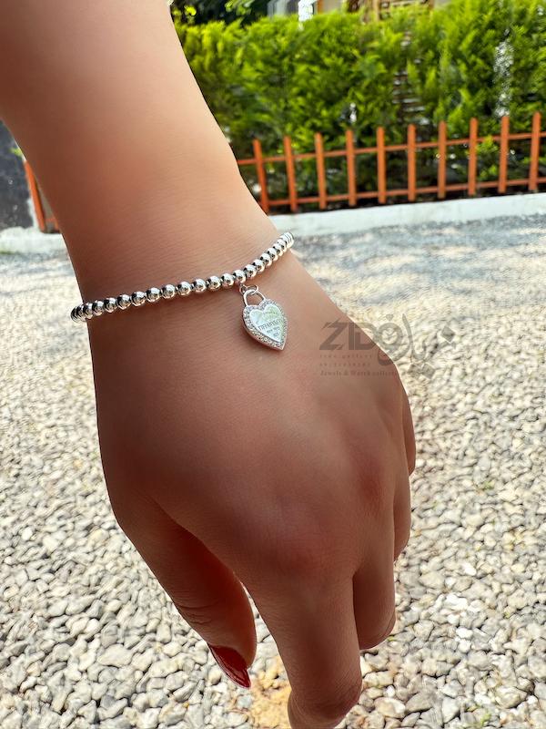 دستبند نقره عیار ۹۲۵ مدل گوی تیفانی کد B1004
