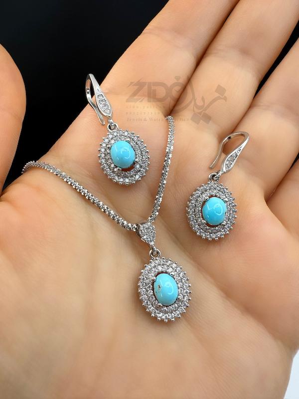 ست فیروزه اصل نیشابور نقره عیار ۹۲۵ کد SET1027