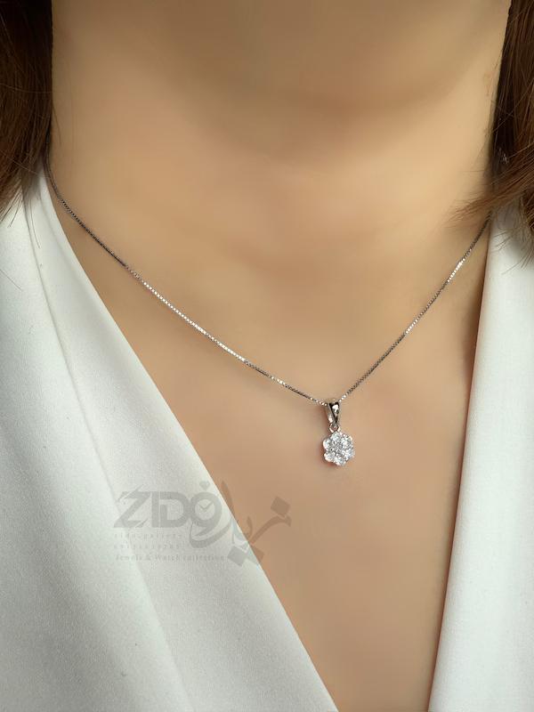 پلاک و زنجیر نقره مدل فلاور کد PL1013CH