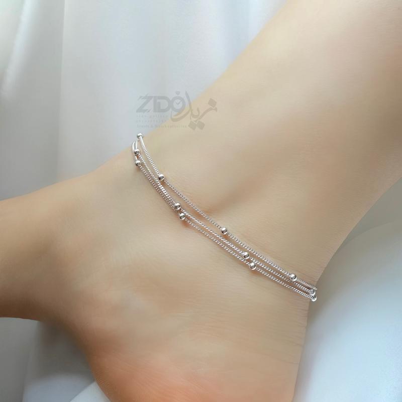 پابند زنانه نقره مدل سه رج توپی کد AN1014 