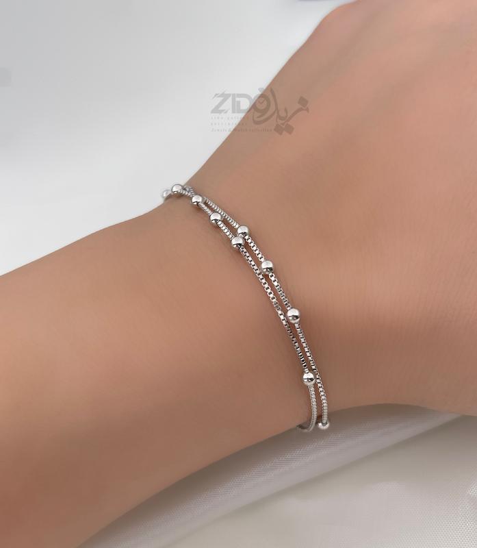 دستبند زنانه نقره ایتالیا مدل دو رج توپی کد B1055