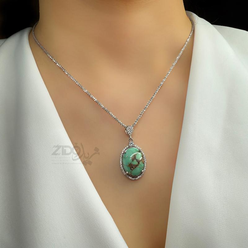 پلاک فیروزه نیشابور نقره زنانه کد PL1020