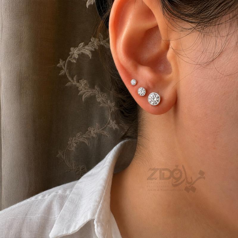 پیرسینگ گوش نقره زنانه عیار ۹۲۵ مدل تک نگین ER1047