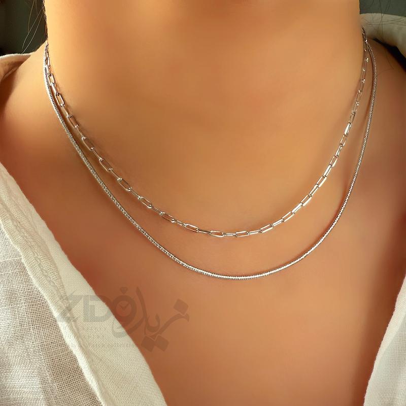 گردنبند نقره زنانه عیار ۹۲۵ مدل دو‌ ردیفه کلارک