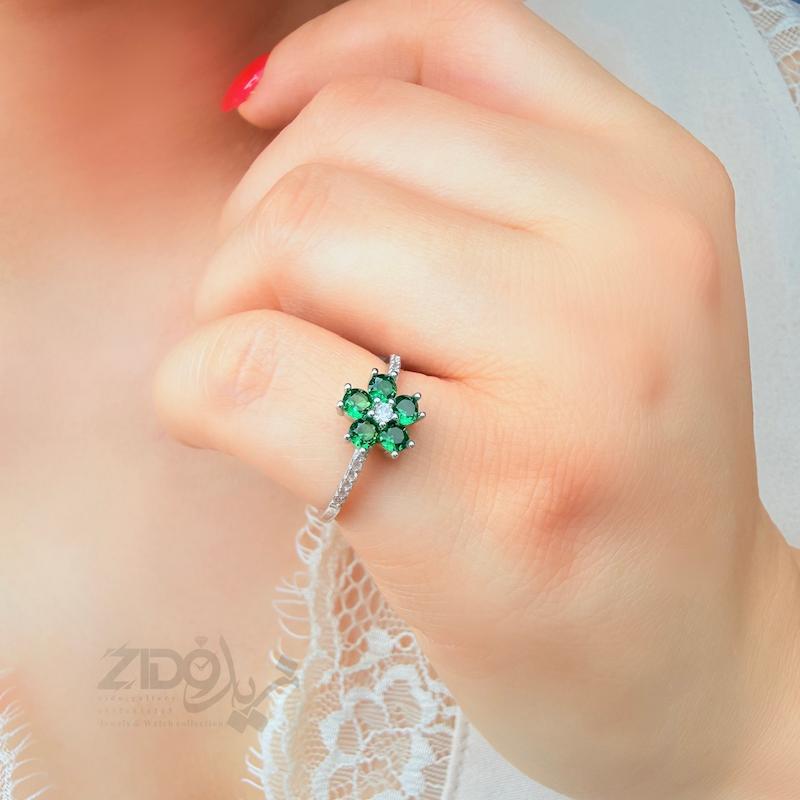 انگشتر نقره زنانه گل سبز کد R1076