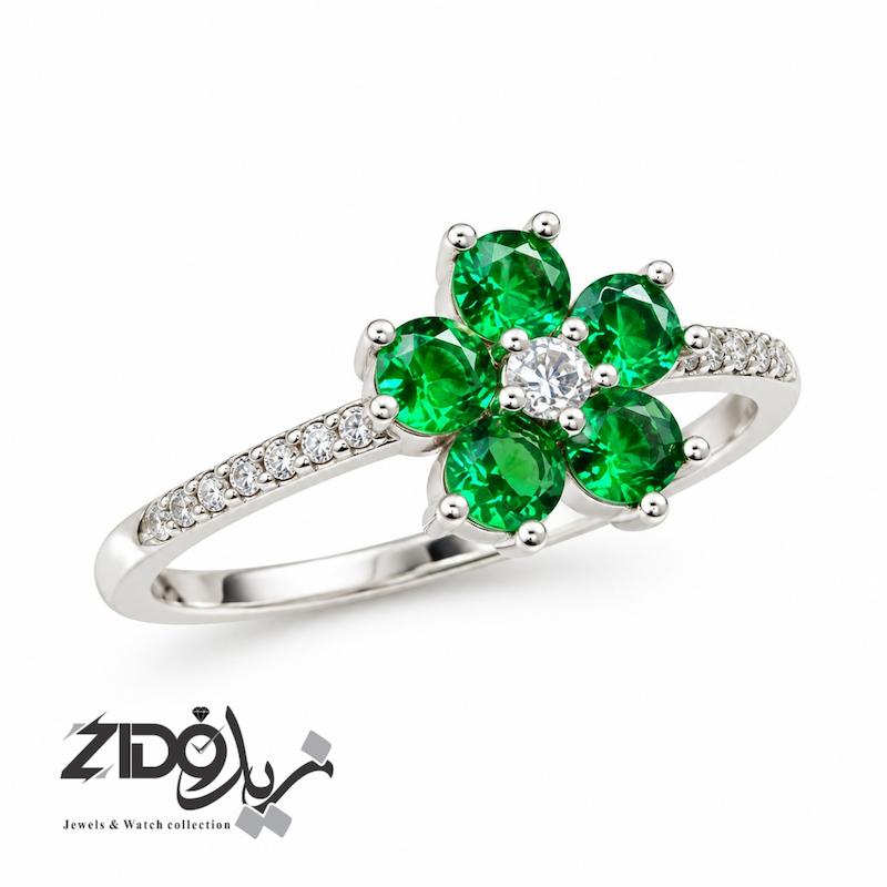 انگشتر نقره زنانه گل سبز کد R1076