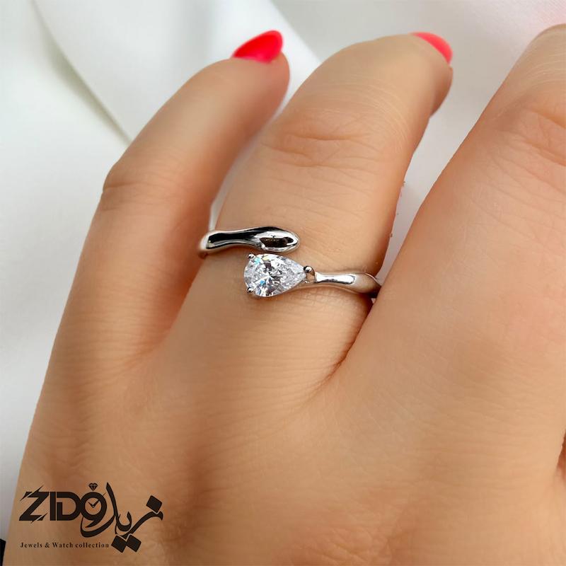 انگشتر نقره زنانه عیار ۹۲۵ مدل اشک مینیمال R1078