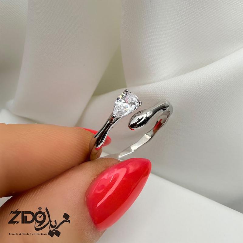 انگشتر نقره زنانه عیار ۹۲۵ مدل اشک مینیمال R1078