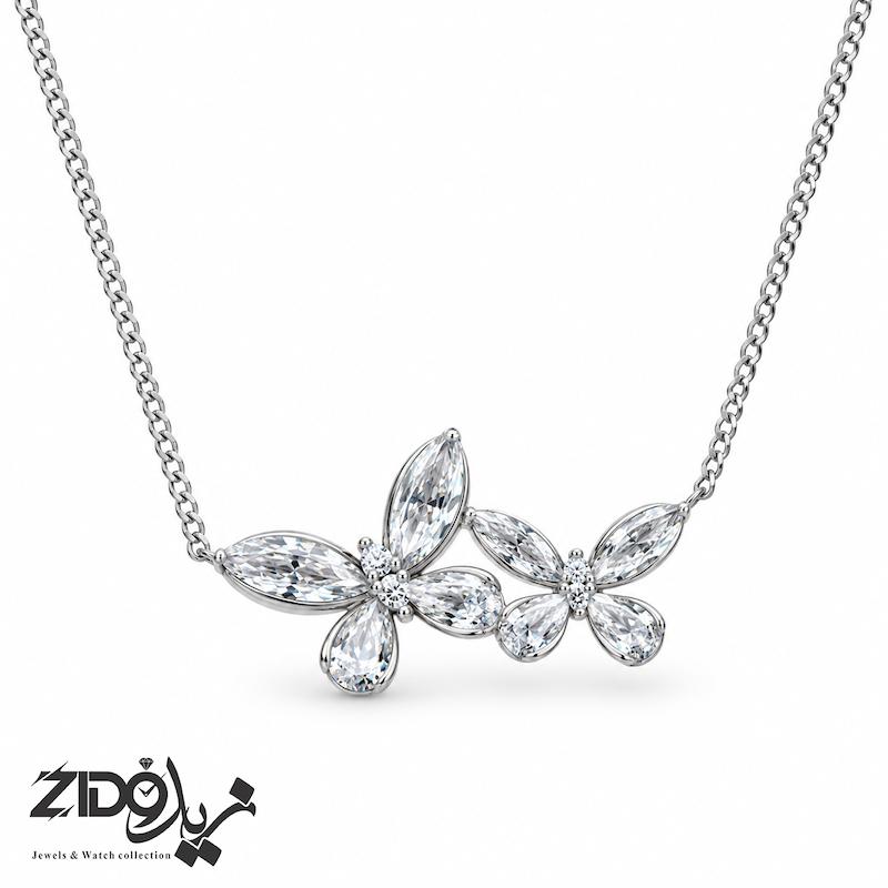 گردنبند نقره زنانه عیار ۹۲۵ مدل دو پروانه N1106