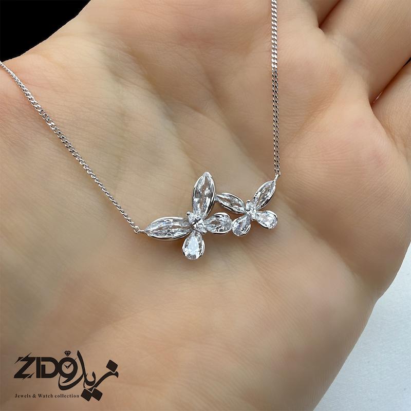 گردنبند نقره زنانه عیار ۹۲۵ مدل دو پروانه N1106