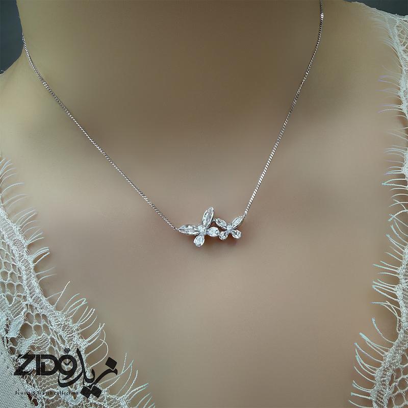 گردنبند نقره زنانه عیار ۹۲۵ مدل دو پروانه N1106