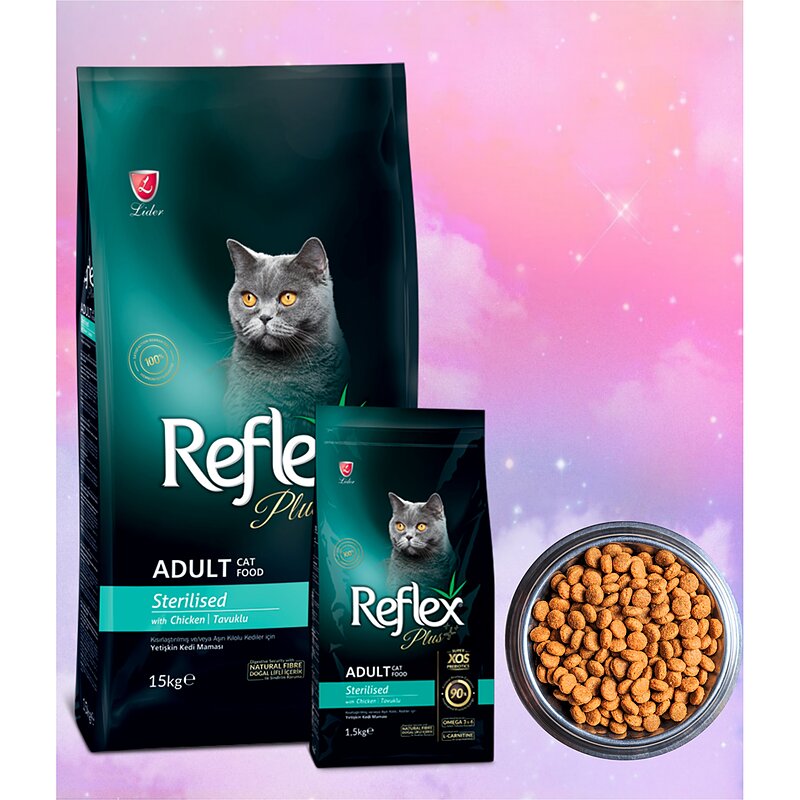 رفلکس پلاس گربه مدل عقیم شده طعم مرغ به صورت باز 1 کیلوگرمی Reflex plus cat strelisied chicken