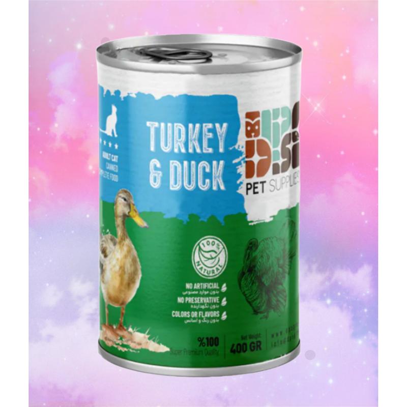 کنسرو گربه دی پی اس نچرال با طعم گوشت بوقلمون و اردک وزن 400 گرم DPS