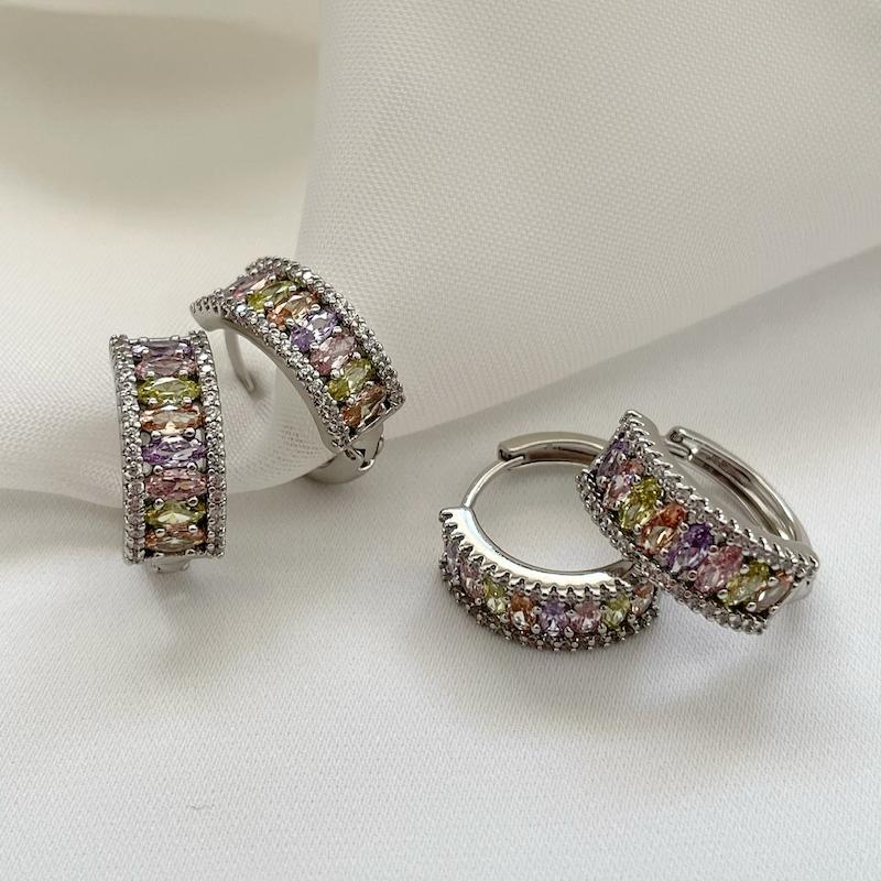 گوشواره رنگ سیلور نگین رنگی ژوپینگ