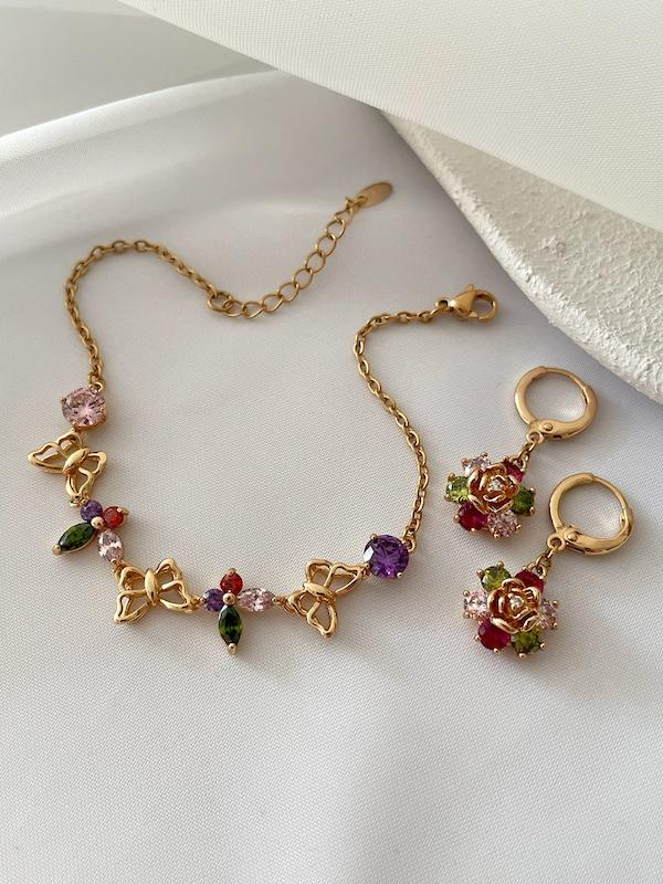 ست دستبند و گوشواره نگین رنگی ژوپینگ