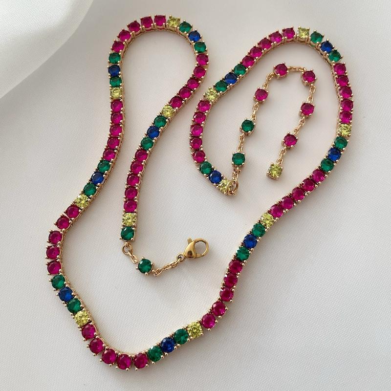 گردنبند تنیسی نگین رنگی ژوپینگ