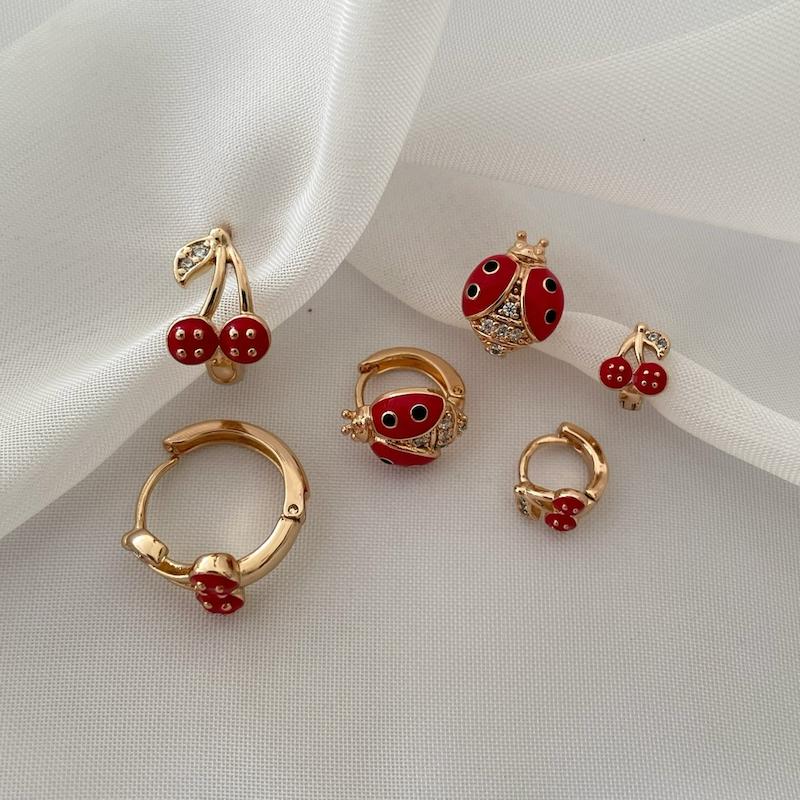 گوشواره گیلاس و کفشدوزک ژوپینگ