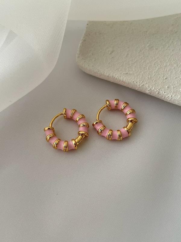 گوشواره میناکاری بامبو صورتی ysx