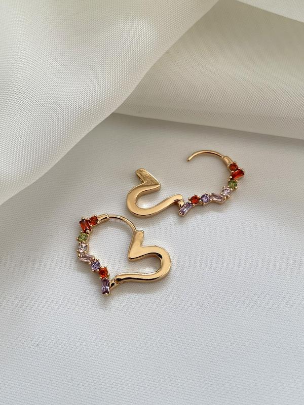 گوشواره قلب نگین رنگی ژوپینگ